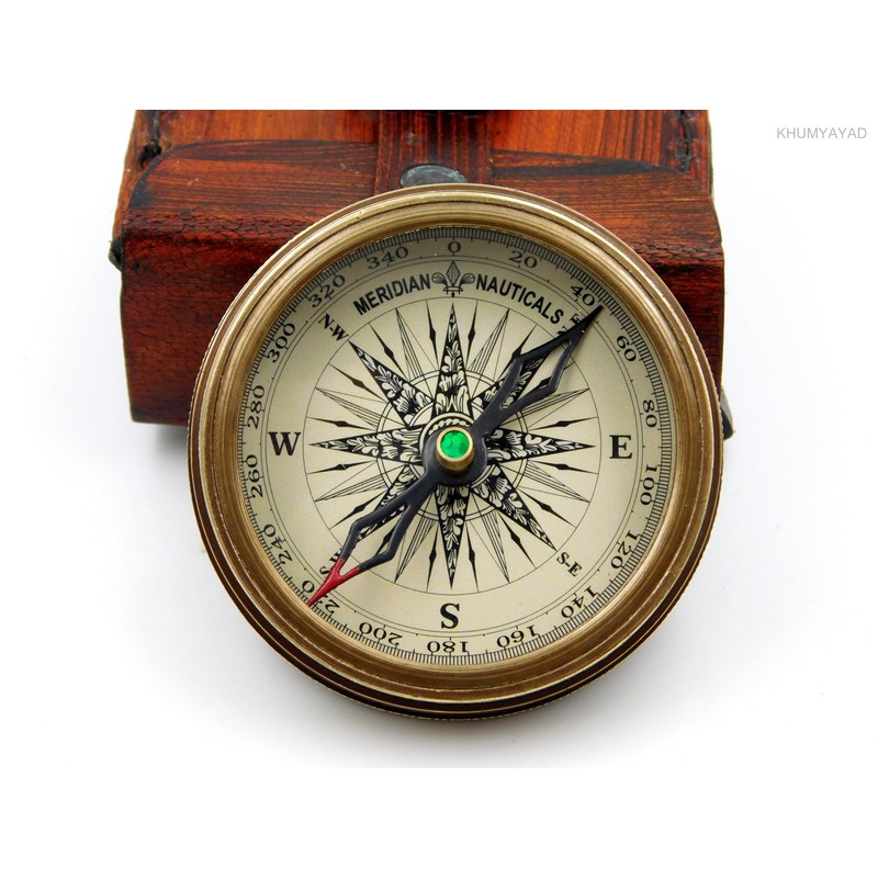 KHUMYAYAD Antique Brass Pocket Compass Handcrafted Full Functional with Leather