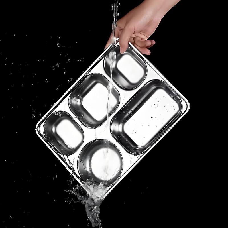 2 Pack Stainless Steel Snack Containers with Lids, Rectangular Divided
