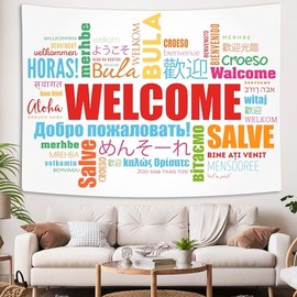 Welcome Tapestry Welcome Words in Different Languages Tapestry Wall Hanging Educational Colorful Tapestry for Bedroom Wall Tapestry for Classroom Bedroom Dorm Living Room 80 x 60 In