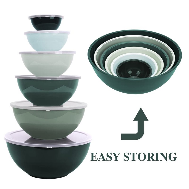 BoxedHome BPA Free Plastic Round Mixing Bowl with Lids, 12