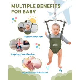 Master Baby Doorway Jumper - Sturdy with Adjustable Strap, Soft Johnny Bouncer Seat, Ideal Gift for Infant, Free Installation, Green