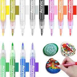 12 Acrylic Paint Pens for Rock Painting 0.7mm Extra Fine Tip Paint Markers, Premium Acrylic Paint Pens for Mug, Ceramic, Metal, Glass, Easter Eggs, Wood, Art Supplies for Acrylic Paint Pens (0.7)