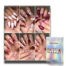 Paquetes de 6 (144 piezas) | Uñas postizas reutilizables | Uñas bonitas | Paquete de 6 estilos | 12 tamaños | 24 piezas de cada estilo | Cinta y línea