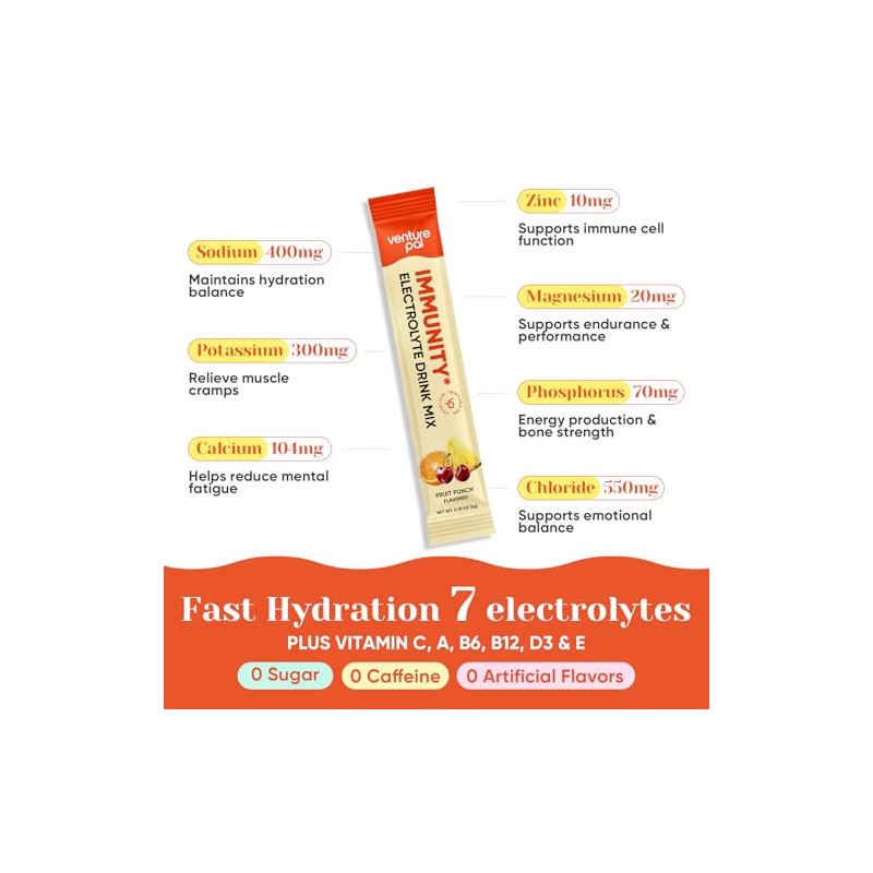 Venture Pal 2-in-1 Hydration Packets + Immune Electrolytes Powder with