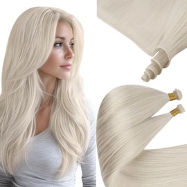 Sunny Hair Genius Weft Hair Extensions Human Hair Invisible Hand Tied Weft Sew in Hair Extensions for Women Real Human Hair Platinum Blonde 18 inch