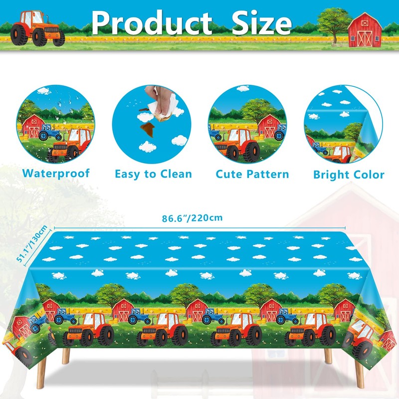 4 Pack Tractor Tablecloth, Tractor Party Tablecloths, Farm Tablecloth, Barnyard
