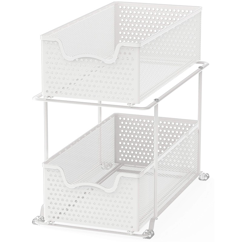 Simple Houseware 2 Tier Sliding Cabinet Basket Organizer Drawer, White