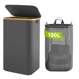 Laundry Hamper With Lid 100L, Clothes Hamper for Laundry with Removeable Laundry Bags, Laundry Basket for Bedroom, Laundry Room, Dirty Clothes Hamper