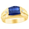 Simulated Blue Sapphire with White Natural Accent Diamond Men's Solitaire