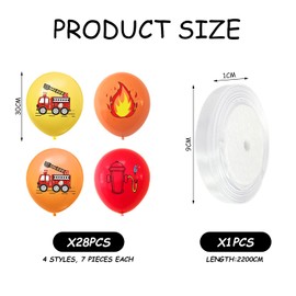 28 PCS Fire Balloons, Comes with 1 PC White Ribbon, Latex Balloons, Funny Balloons, Creative Design Balloons, Firefighter Theme Kids Party Decorations, Reusable Balloons