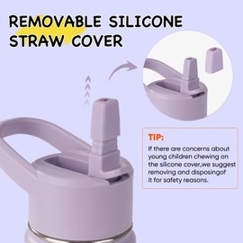 Fijinhom 12oz Kids Water Bottle for School Boys&Girls, Leak-Proof Toddler Water Bottle, Stainless Steel Vacuum Insulated Bottle with Straws Lids, Lilac