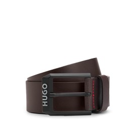 HUGO Men's Gelio-B Sz40 Leather Belt with Matte Black Logo Clasp, Dark Brown202