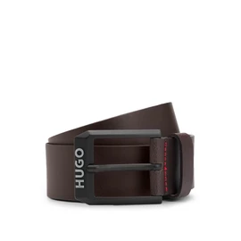 HUGO Men's Gelio-B Sz40 Leather Belt with Matte Black Logo Clasp, Dark Brown202