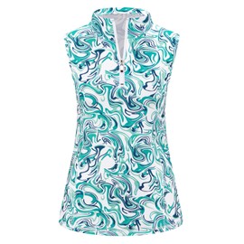 Viracy Womens Sleeveless Tops, Ladies Golf Shirts 1/4 Zipper Stand Collar Loose Summer Outfits Curved Hem Moisture Wicking Polo Athletic Apparel,Green-2XL