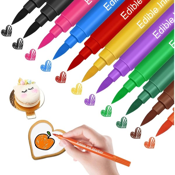 WUGU 11 Pieces Food Colouring Pen, Edible Marker Pen, Edible Pigment Pen, Felt Food Pen Decoration Easter Eggs, Fondant, Cakes, Biscuits