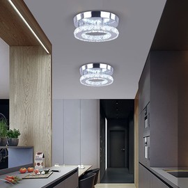 Cainjiazh Mini Crystal Chandelier Modern Mini Led Chandelier Semi Flush Mount Crystal Lighting Ceiling Crystal Lamp for Bedrooms Dinning Rooms Hallway (Changeable Color)