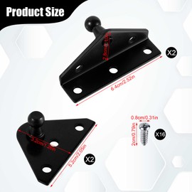 4pcs 10mm Ball Stud Mounting Brackets, Black Gas Struts Mounting Brackets for Gas Struts Lift Supports Shocks Spring Prop