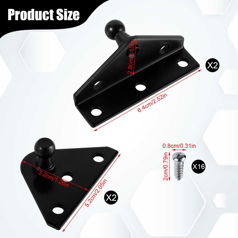 4pcs 10mm Ball Stud Mounting Brackets, Black Gas Struts Mounting