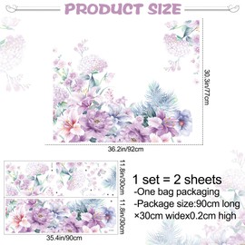 Buiory Purple Flowers Green Plants Wall Decals Large Removable Floral Wall Stickers Peel and Stick Delicate Blossom Art Applique for Bedroom Living Room Sofa Background Wall Decor