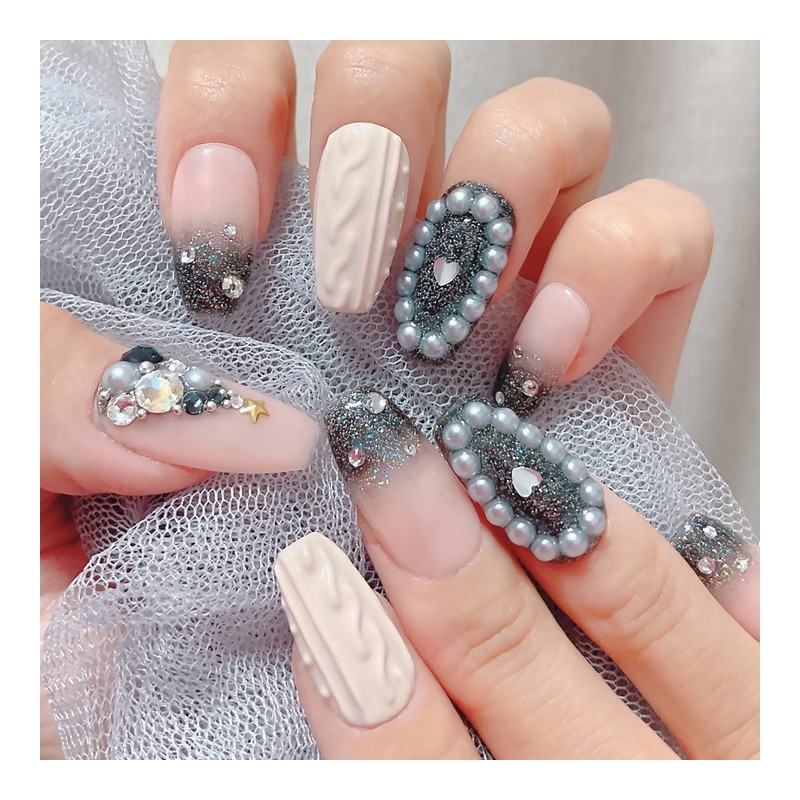 Black Chic Chris Handmade Nail Tips - Short Square /