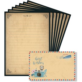 Lined Vintage Stationery Paper, Old Fashion Stationary Paper and Envelopes Set, 48 Sheets + 24 Envelopes Letter Writing Stationery Set for All Occasion, 7.3 x 10.2 Inch