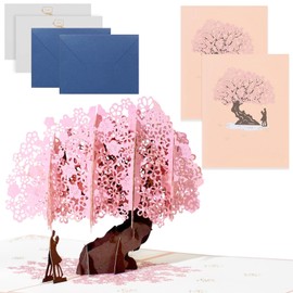 Anniversary Love Card for Her, Cherry Blossom Pop-Up Wedding Card with Envelope & Blank Note, 3D Romantic Valentine’s Greeting Card for Wife, Girlfriend, Husband, Beautiful Floral Birthday Card (2PCS)