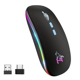LED Wireless Mouse  Slim Rechargeable Silent Portable USB Optical 2.4G Bluetooth Two Mode Computer Mice with Receiver and Type C Adapter-Black - Color: carbon black
