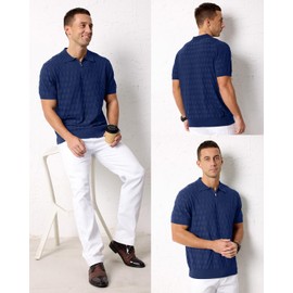 Arach&Cloz Mens Polo Shirts Dress Casual 2025 Spring Summer Sweater Fashion Golf Quarter Zip Fishing Tops 2024 Short Sleeve Classic Knit Clothes Old Money Clothing Navy Blue S