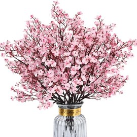 Gypsophila artificial, 8 paquetes de flores de cerezo rosa con tacto real, flores de seda falsas a granel para jarrón en casa, oficina, boda, primavera, centro de mesa para interiores y