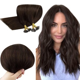 RUNATURE 55 cm Hair Bonding Extensions 1 g Darkest Brown Pre Bonded Hair Extension Real Hair Keratin Bondings 22 Inches Brown Remy U Tip Bondings for Extensions Real Hair 50 g