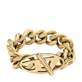 Diesel DX15687108 Unisex Oval D Logo Ring Soft Chain Stainless Steel Gold-Coloured, Stainless Steel, No Gemstone