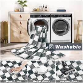 Checkered 9x12 Area Rug, Black and White Washable Large Area Rug Soft Non Slip Kids Rug Neutral Modern Geometric Carpet for Living Room Bedroom Nursery Playroom Dining Room Home Office(Black, 9'x12')