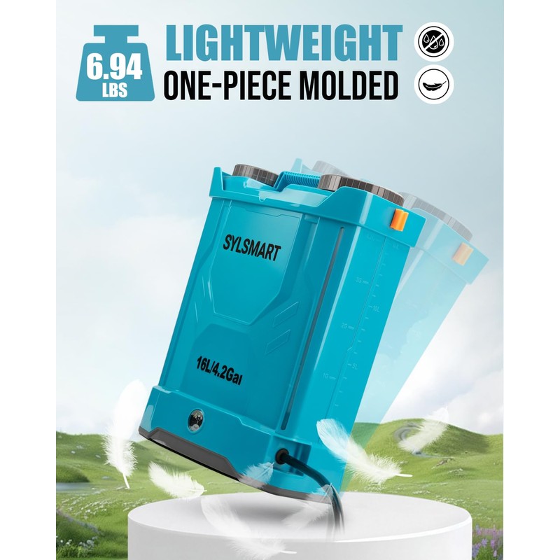 Sylsmart Battery Powered Backpack Sprayer 4 Gallon, 120PSI Adjustable Pressure