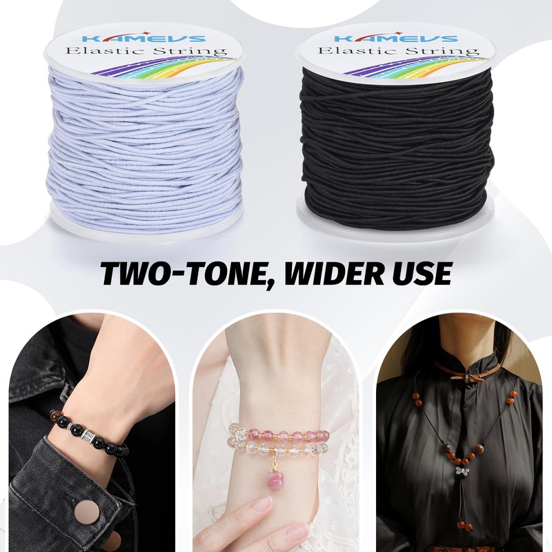 KAMEVS Elastic Cord 2 Rolls, 330 Feet, 1mm Sturdy Stretchy