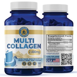 Vykee Nutrition Multi Collagen + Biotin & Hyaluronic Acid – 2,000mg Beauty & Joint Support | Hair, Skin, Nails & Mobility | Multi-Type Collagen for Daily Strength & Resilience | 180 Capsules