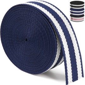 Cotton Webbing 1.5 Inch Straps for Bags, 6 Yards Jacquard Webbing 1.5", Heavy Duty 1 1/2 in Navy Blue White Stripes Webbing for Backpack Luggage Shoulder Bag Handbag Guitar Belt