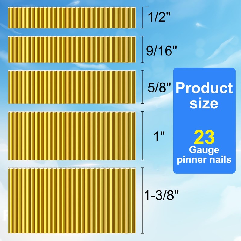 SimCos 23 Gauge Pinner Nails (1/2",9/16",3/4",1",1-3/8") 5000 pcs Assorted 5