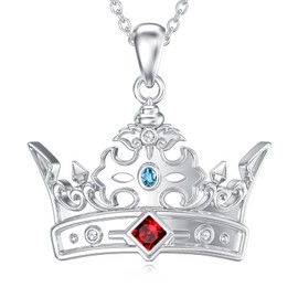 DOLPHERS 925 Sterling Silver Crown Necklace Lab Grown Diamond Crown Pendant Gift for Women