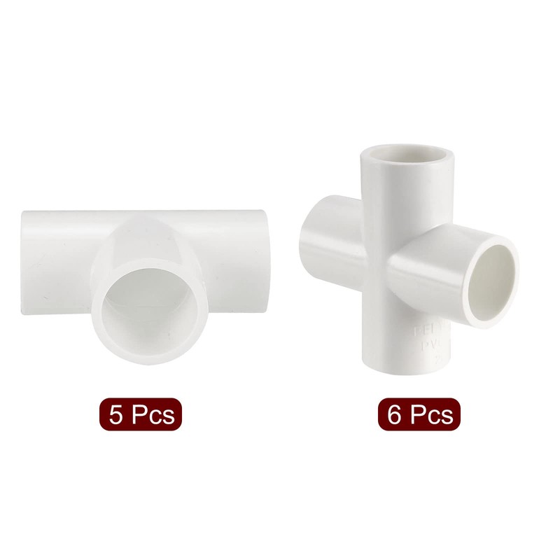 sourcing map PVC Pipe Fitting, 4 Way Cross 6Pcs, T-Shaped
