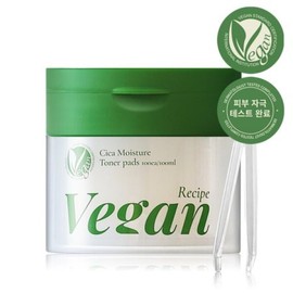O2Anyone 비건 레시피 시카 모이스처 토너 패드 100매 수분 패드  팩 겸용 비건 인증 Vegan Recipe Cica Moisture Toner Pads, 100 Count, Dual-Use Mask Pack, Certified Vegan