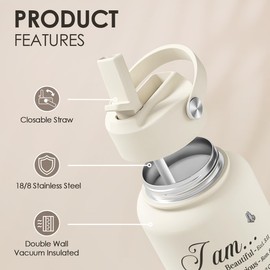 Christian Inspiration Water Bottle 32oz Stainless Steel with Lid & Straw, Inspirarional Insulated Bottles for Women Girls, Religious Inspirational Gift Idea for Birthday Christmas