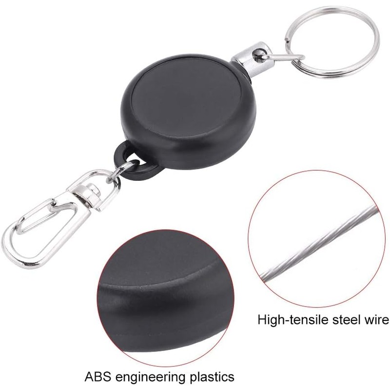 Llavero retráctil de acero inoxidable de 60 cm, cuerda de