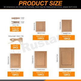 Rustark 105Pcs 5 Sizes Brown Paper Picture Frames Cardboard Photo Easels DIY Cardboard Photo Frame with Wood Clip and Jute Twine for Wall Decor Craft