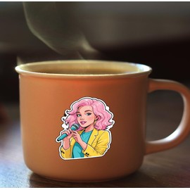 Set of 3 - Pop Art Singer Vinyl Sticker Decal, Yellow Blazer Design, Anime Style Illustration,SUV, Van, Window, Bumper, Wall, Laptop, Tablet, Cup,Tumbler Or Any Smooth Surface
