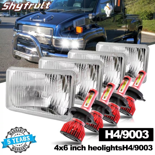 SHYFRULT 4x LED Headlights 4X6 For 2003-2008 2009 Chevy Kodiak-C4500