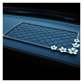 DUSCOKE Bling Daisy Car Dashboard Anti-Slip Mat, Rhinestone Auto Dash Phone Hold Sticky Pad, 10.4'' × 5.9'' Vehicle Strong Gripping Mat for Keychain, Sun Glass and Electronic Device (Diamond/Daisy)