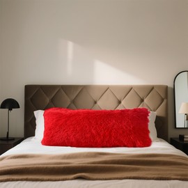 MorroMorn Body Pillow Cover with Zipper, Fluffy Body Pillow Pillowcase Fuzzy Long Pillow Case 20x54 inches - Luxury Faux Fur Shaggy Decorative Ultra Soft Plush for Room Decor Gifts (Red)