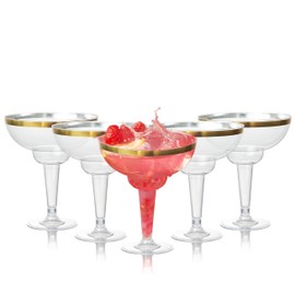 MATANA 24 Elegant Plastic Margarita Cocktail Glasses with Gold Rim (360ml / 12oz) - Sturdy & Reusable - Daiquiri Martini Glasses for Weddings Birthdays, Christmas & Outdoor Parties