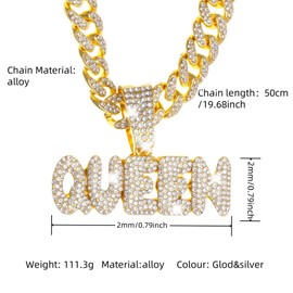 KNITUKL Cuban Link Chain for Men, Miami Mens Chain Silver Gold Plated Bling Necklace Diamond Chain for Men Iced Out Chain Hip Hop Jewelry (Queen-golden)