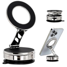 LANXINGLUO car Full Metal phone holder magnetic,vacuum magnetic phone holder for cars,for magsafe car mount Upgraded 360° rotation,silver